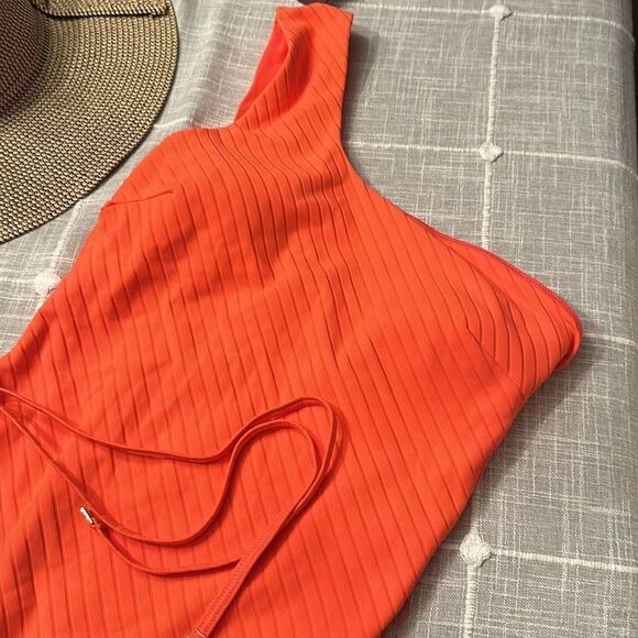 NEW Sea Level One Shoulder One Piece Swimsuit Tangerine - Picture 4 of 8